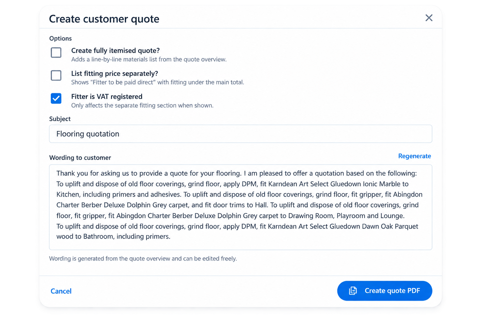 Create customer quote